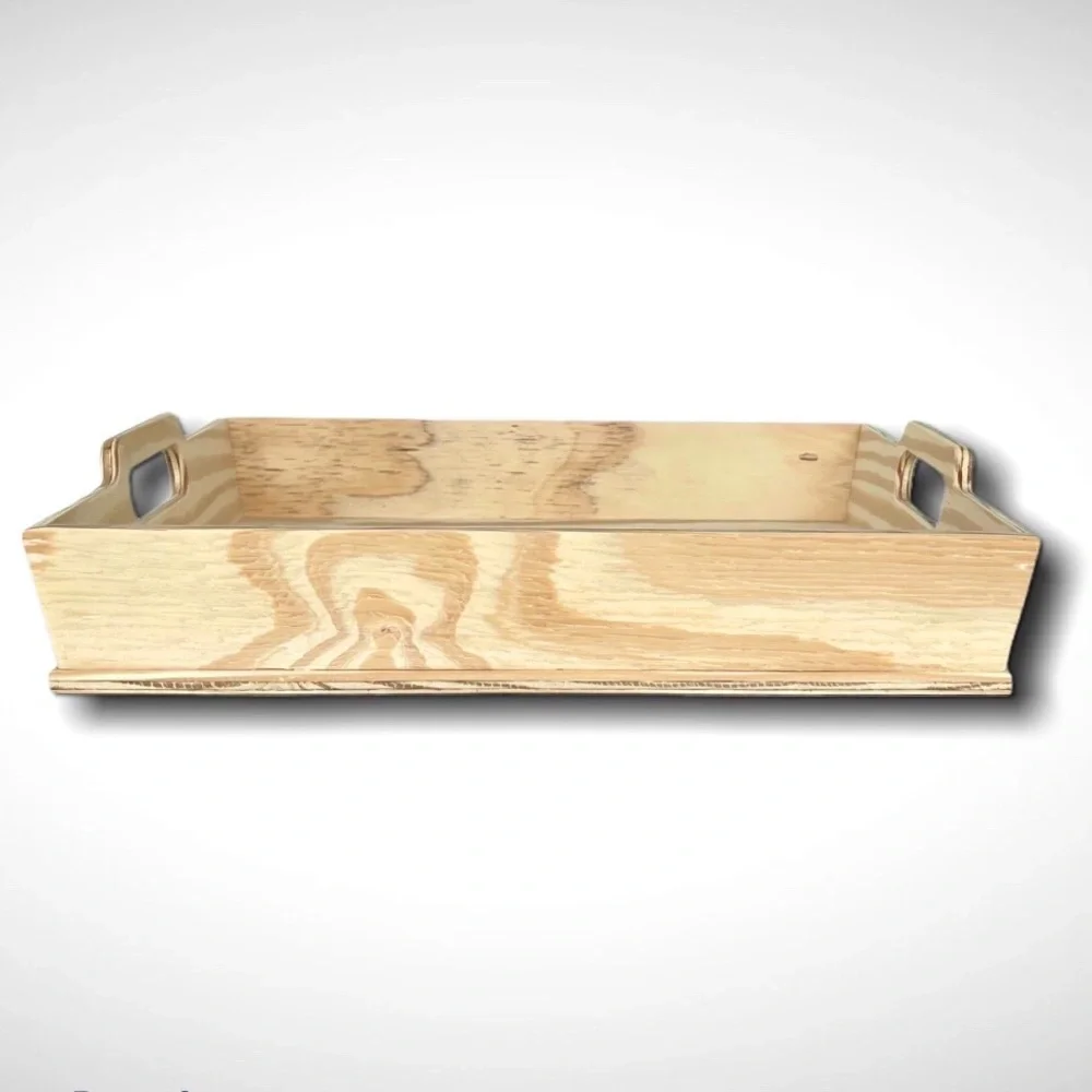 DIY Handmade Tray Pinewood Unfinished Handles Rectangular Rustic - Picture 5 of 14